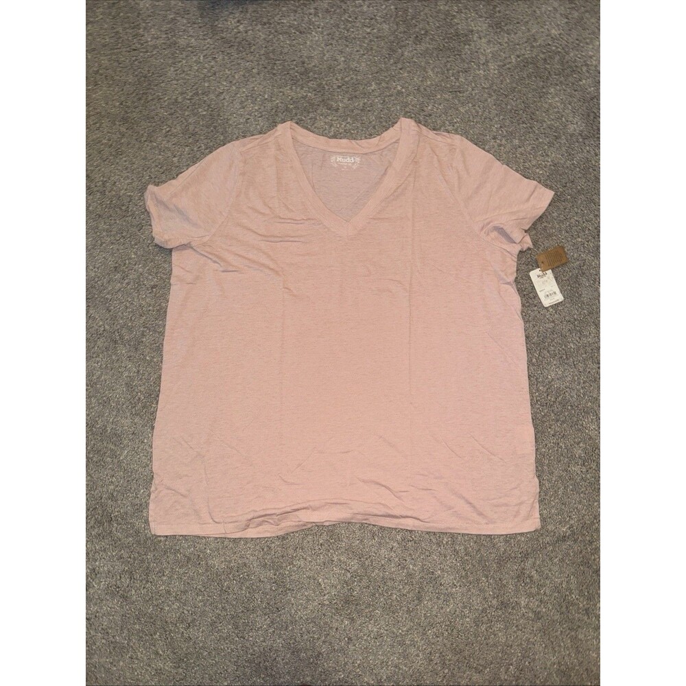 Mudd Women's 1X V-Neck Tee Shirt Pink Mauve Heather Roadtrip SS Cotton Poly